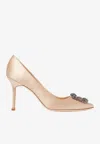 Manolo Blahnik Hangisi 90 Satin Pumps With Fmc Crystal Buckle In Nude