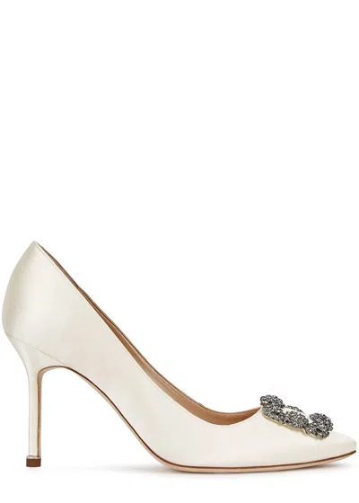 Manolo Blahnik Hangisi 90 Silk-satin Pumps In Ivory