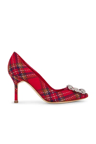 Manolo Blahnik Hangisi 90 Wool Pump In Red