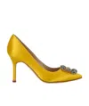 Manolo Blahnik Hangisi 105 Buckle-embellished Satin Courts In Yellow
