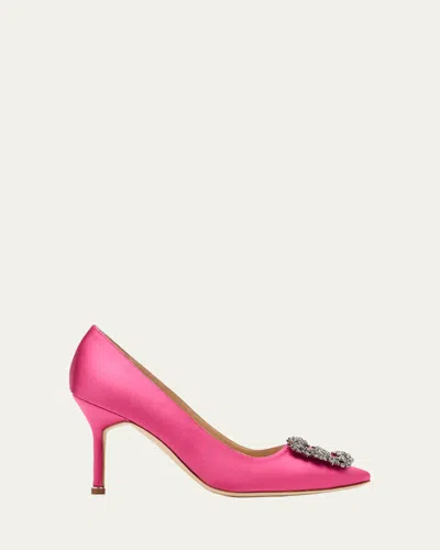 Manolo Blahnik Hangisi 90mm Satin Crystal Buckle Pumps In Pink