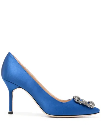 Manolo Blahnik Hangisi 90 Royal Blue Satin Pumps