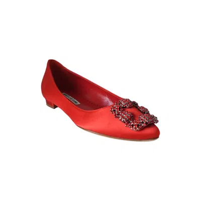 Manolo Blahnik Hangisi Buckle Embellished Flat Shoes In Red