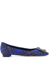 Manolo Blahnik Hangisi Tartan Ballet Flats In Blue