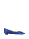 Manolo Blahnik Hangisi Crystal-embellished Satin Point-toe Flats In Bblu