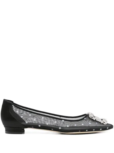 MANOLO BLAHNIK HANGISI BALLET FLATS - WOMEN'S - CALF LEATHER/FABRIC/RUBBER