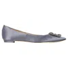 Manolo Blahnik Hangisi Fmc Crystal Buckle Satin Flats In Blue