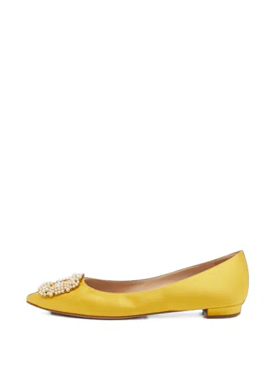 Pre-owned Manolo Blahnik Hangisi Ballet Flats In Yellow