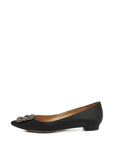 Pre-owned Manolo Blahnik Hangisi Buckle Ballet Flats In Black