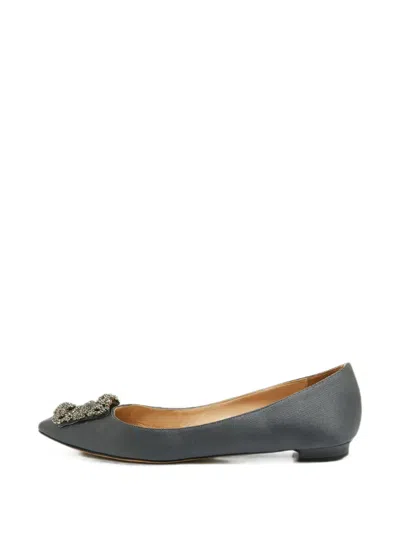 Pre-owned Manolo Blahnik Hangisi Buckle Ballet Flats In Gray
