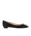 Manolo Blahnik Hangisi Fmc Crystal Buckle Satin Flats In Black