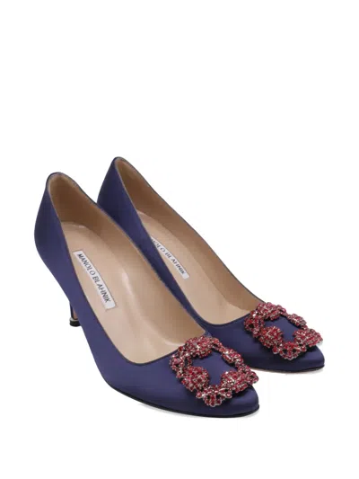 Pre-owned Manolo Blahnik Hangisi Buckle Pumps In Blue