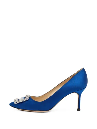 Pre-owned Manolo Blahnik Hangisi Buckle Pumps In Blue