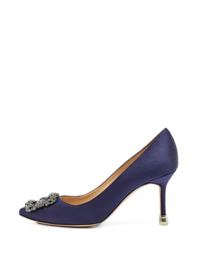 Pre-owned Manolo Blahnik Hangisi Buckle Pumps In Blue