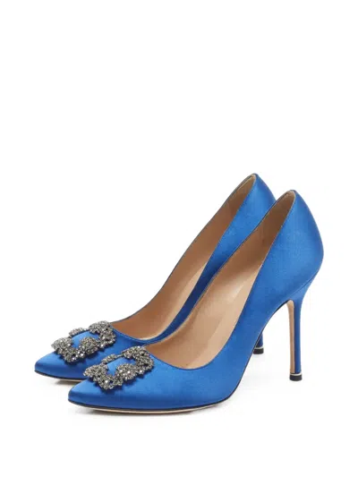 Pre-owned Manolo Blahnik Hangisi Buckle Pumps In Blue
