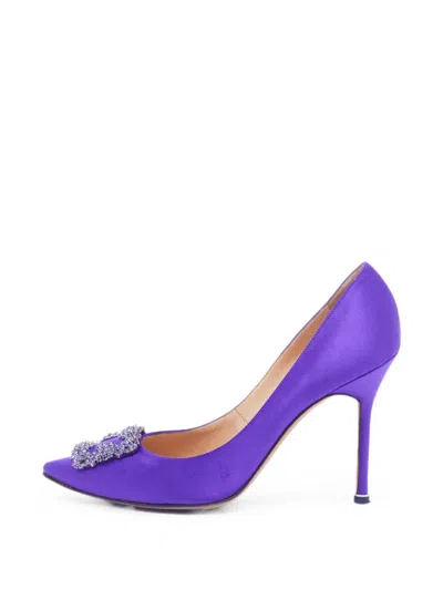 Pre-owned Manolo Blahnik Hangisi Buckle Pumps In Purple