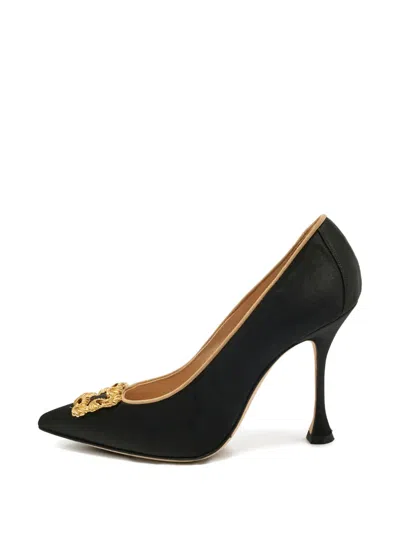 Pre-owned Manolo Blahnik Hangisi Buckle Satin Pumps In Black