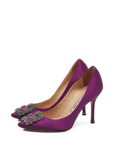 Pre-owned Manolo Blahnik Hangisi Buckled Pumps In Purple