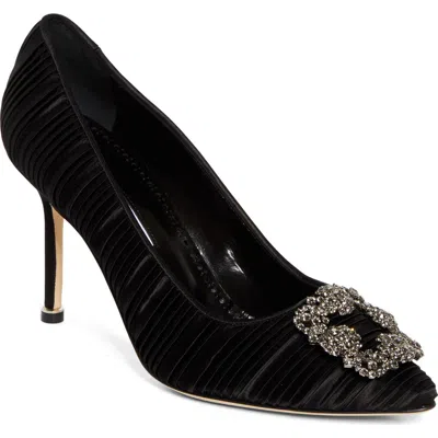 Manolo Blahnik Hangisi Crystal Buckle Pump In Black