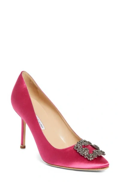 Manolo Blahnik Hangisi Crystal Buckle Pump In Dark Pink
