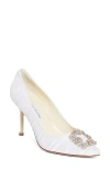 Manolo Blahnik Hangsi Satin Crystal-buckle Pumps In White Multi