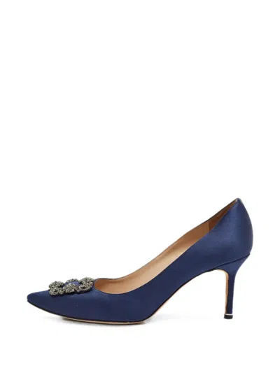 Pre-owned Manolo Blahnik Hangisi Crystal Buckle Pumps In Blue