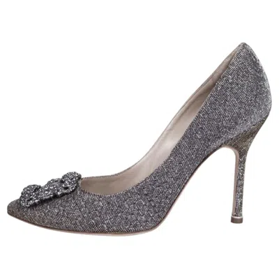 Pre-owned Manolo Blahnik Hangisi Crystal Buckle Pumps - Eu 37 In Gray