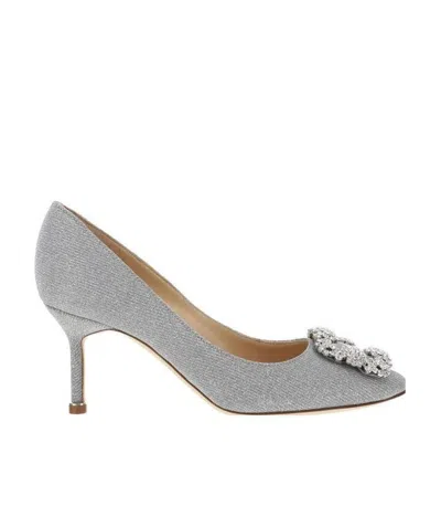 Manolo Blahnik Hangisi Crystal-buckle Pumps In Gray