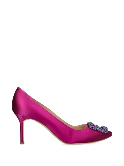 Manolo Blahnik Hangisi Crystal-buckle Pumps In Pink