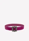 Manolo Blahnik Hangisi Crystal Buckle Satin Belt In Fuchsia