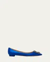 Manolo Blahnik Hangisi Crystal-buckle Satin Flat In Blue
