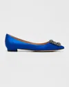 Manolo Blahnik Hangisi Crystal-buckle Satin Flat In Blue