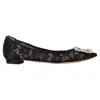 Manolo Blahnik Hangisi Crystal Embellished Lace Ballet Flats In Black Cotton In Black