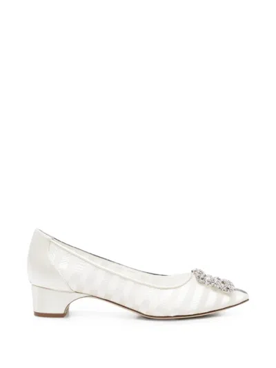 Manolo Blahnik 30mm Hangisilabar Striped Satin Pumps In White