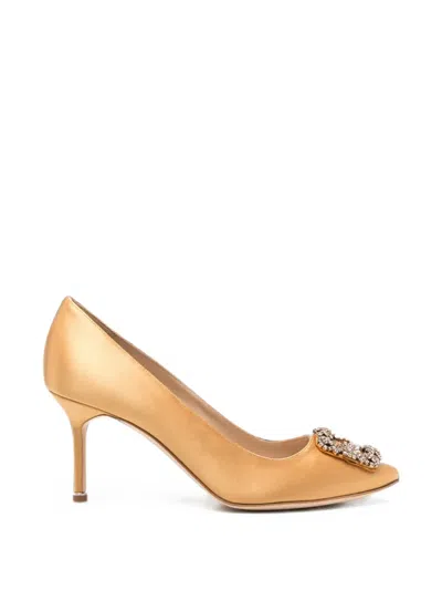 Manolo Blahnik Hangisi Crystal-buckle Pumps In Orange