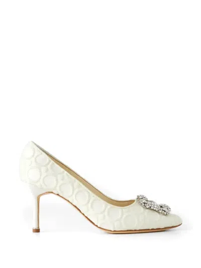 Manolo Blahnik Hangisi Crystal-buckle Pumps In White