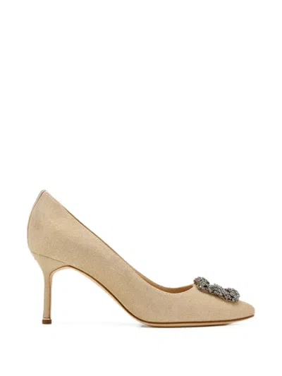 Manolo Blahnik Hangisi Crystal-buckle Pumps In Neutral
