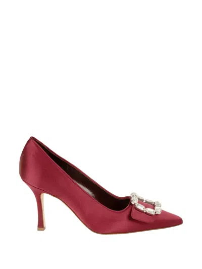 Manolo Blahnik Satin Embellished Buckle Pumps In Black