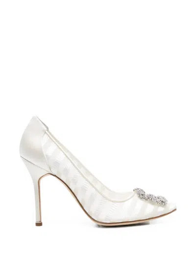 Manolo Blahnik Hangisi Crystal-embelishment Pumps In White