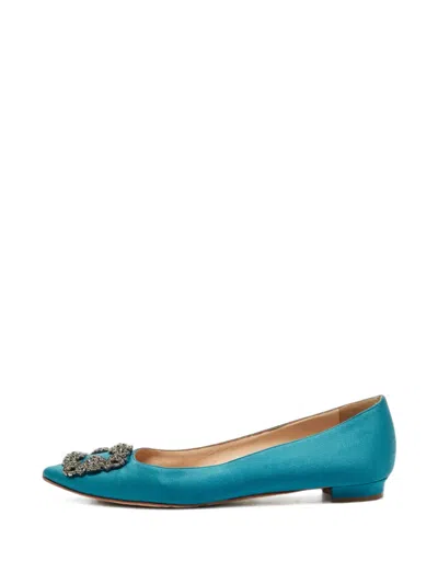 Pre-owned Manolo Blahnik Hangisi Crystal-embellished Ballet Flats In Blue