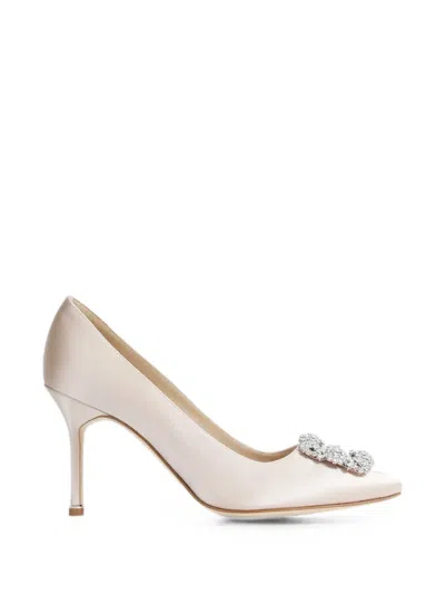 Manolo Blahnik Hangisi Crystal-embellished Heeled Pumps In Neutral