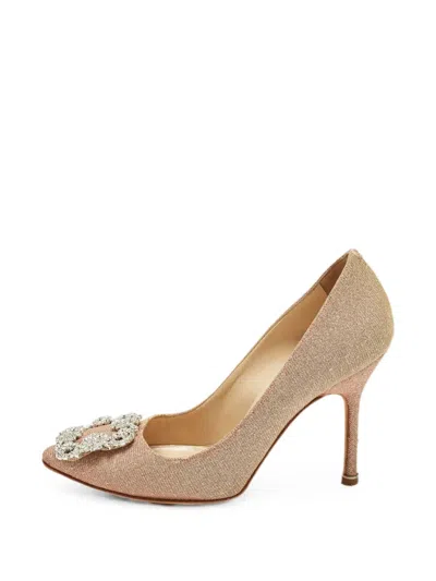 Pre-owned Manolo Blahnik Hangisi Crystal-embellished Heeled Pumps In Pink