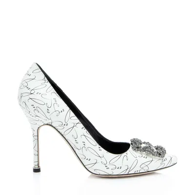 Pre-owned Manolo Blahnik Hangisi Decade Of Love Crystal Pumps In White