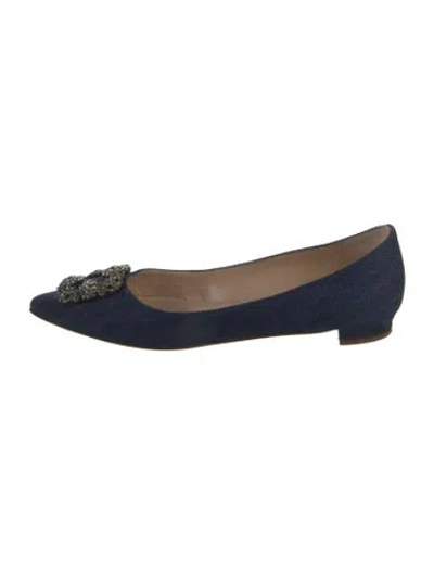 Pre-owned Manolo Blahnik Hangisi Denim Flats In Blue