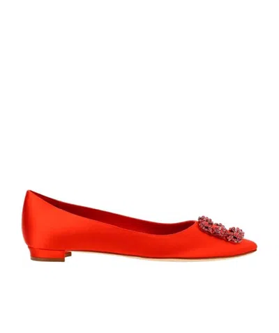 Manolo Blahnik Hangisi Buckle Embellished Flat Shoes In Red