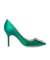Manolo Blahnik 70mm Hangisi Pumps - Women's - Calf Leather/silk In Green