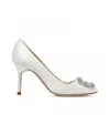 Manolo Blahnik Hangisi Embellished Buckle Pumps In White