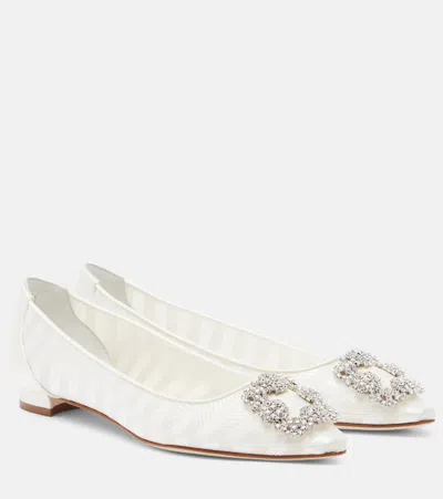 Manolo Blahnik Hangisi Embellished Organza Ballet Flats In White