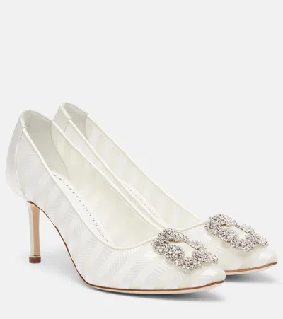 Manolo Blahnik Hangisi Embellished Organza Pumps In White