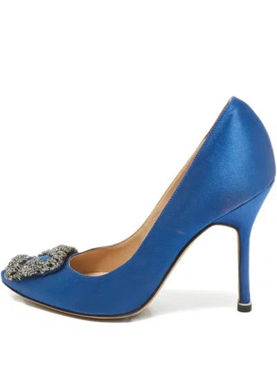 Pre-owned Manolo Blahnik Hangisi Embellished Pumps In Blue